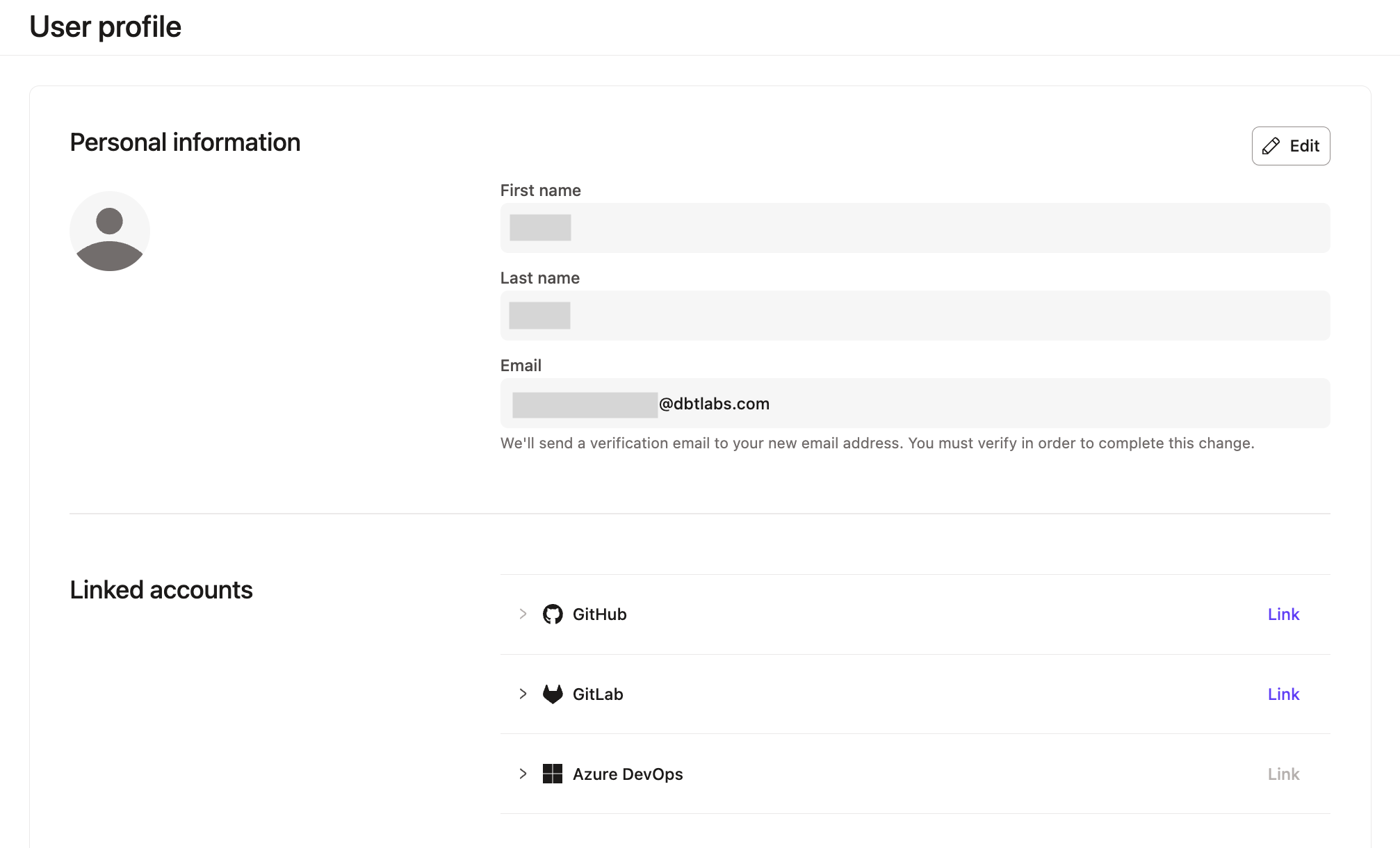 The Personal profile settings with the Linked Accounts section of the user profile